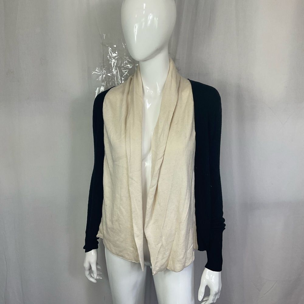 MaxMara Black Ivory Colorblock Silk Cashmere Blend Open Front Knit Cardigan M